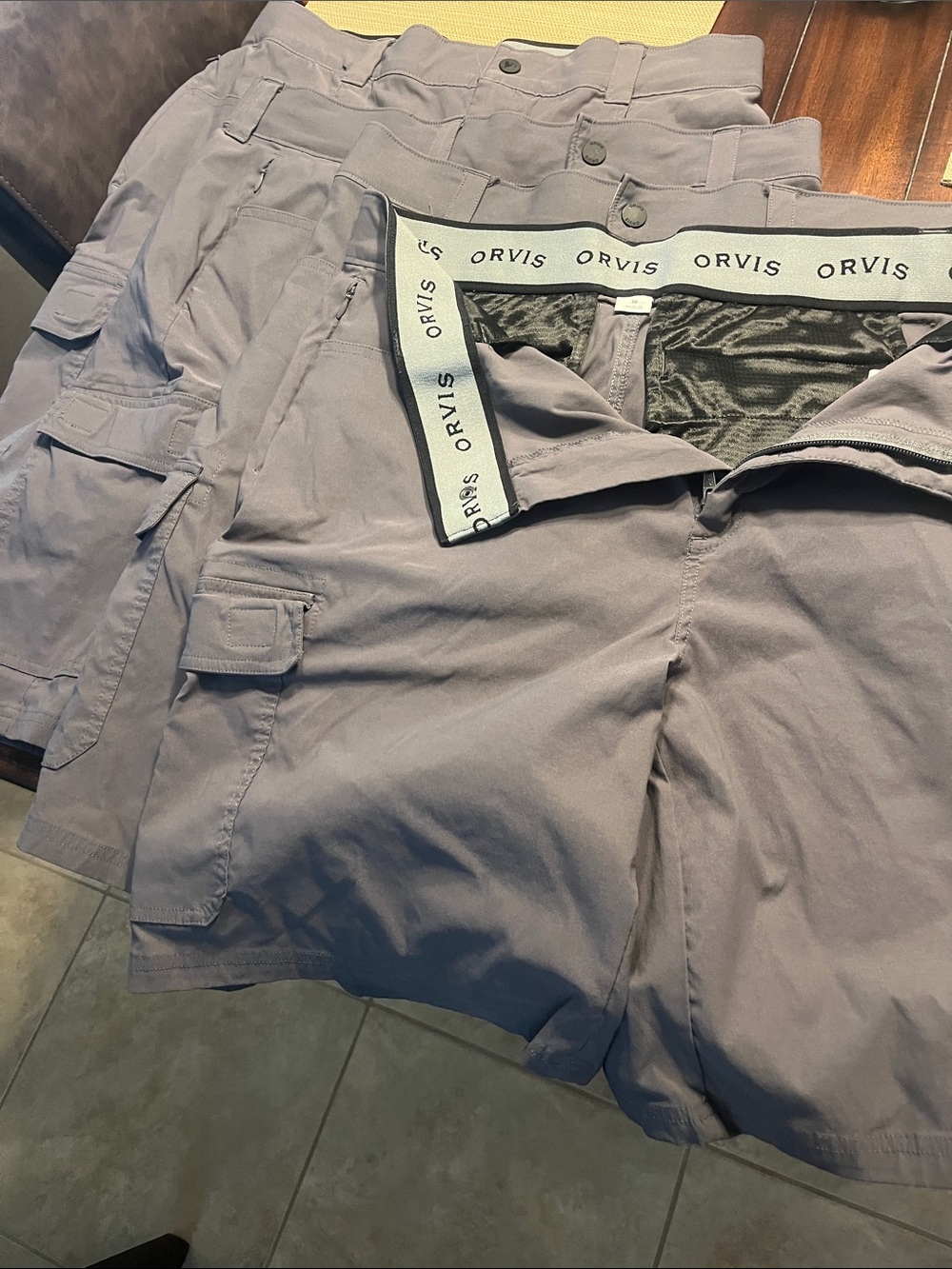 3
pair bundle Orvis Light Gray Men's Cargo Shorts with Branded Waistband